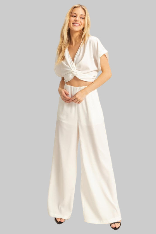 Madeline Boho Twisted Front Top and Wide Leg Pants Set