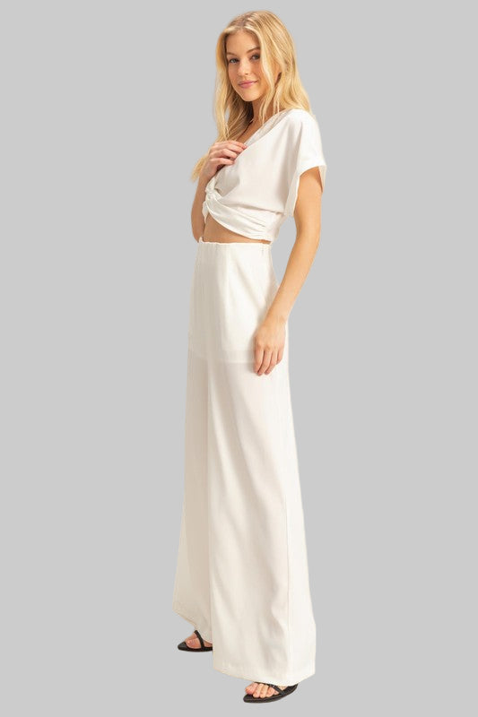 Madeline Boho Twisted Front Top and Wide Leg Pants Set