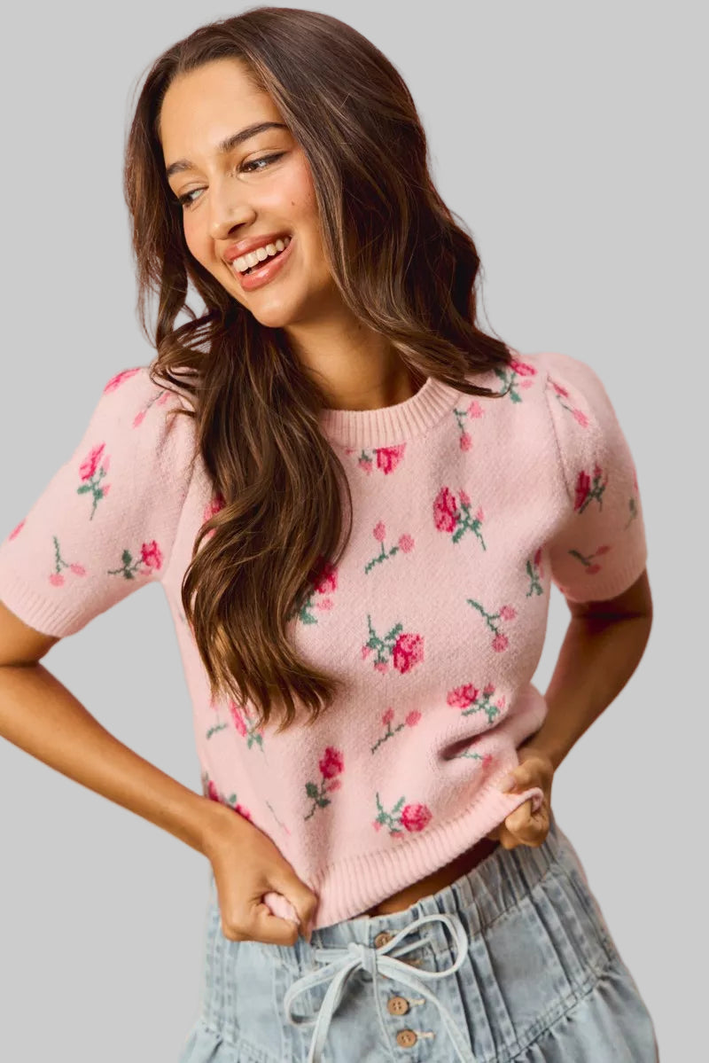 Madelyn Floral Puff Sleeves Sweater