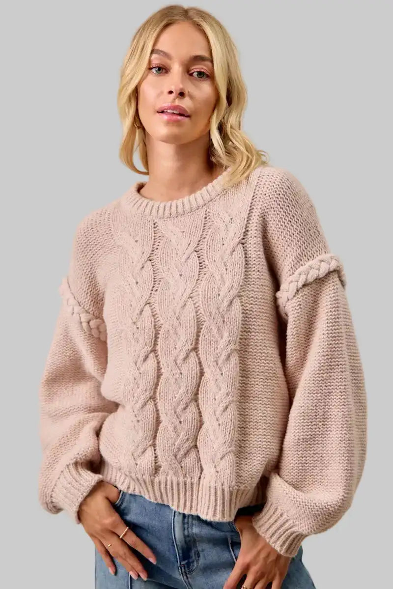Madison Cable Knit Mocha Sweater