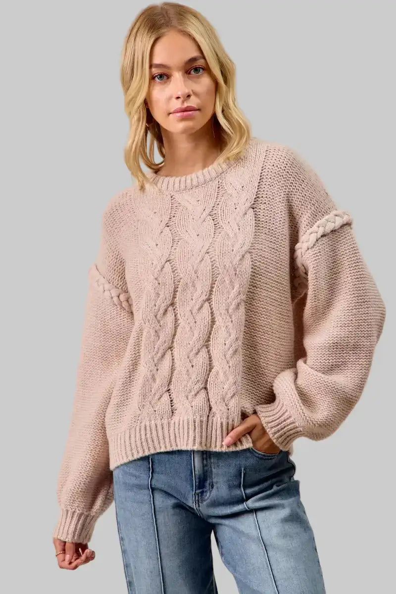 Madison Cable Knit Mocha Sweater