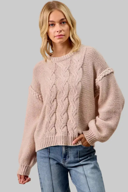 Madison Cable Knit Mocha Sweater