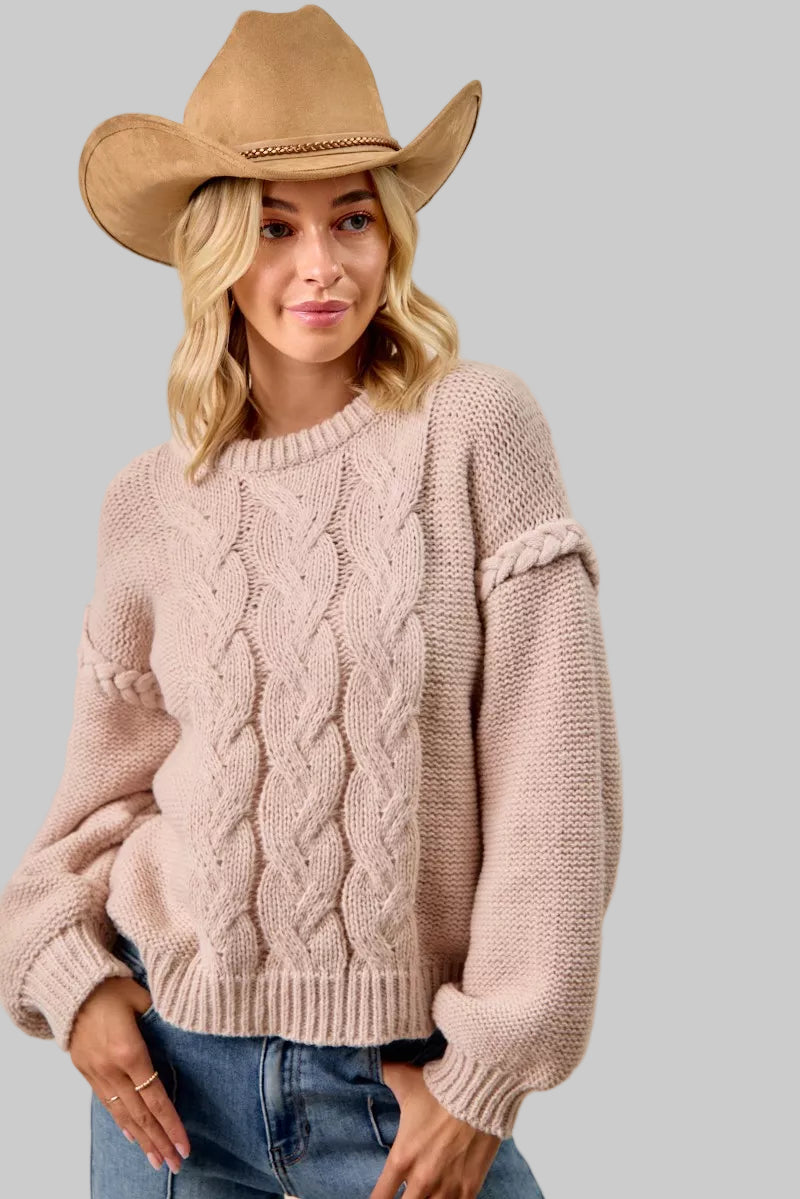 Madison Cable Knit Mocha Sweater