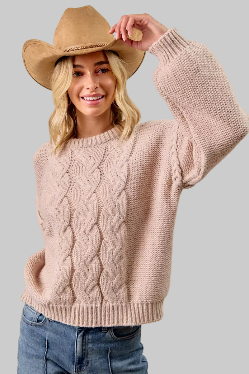 Madison Cable Knit Mocha Sweater