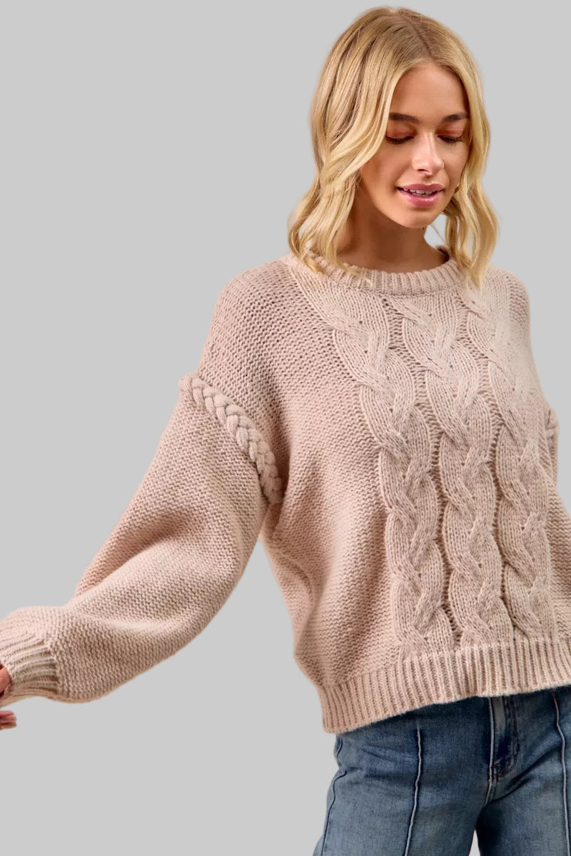Madison Cable Knit Mocha Sweater