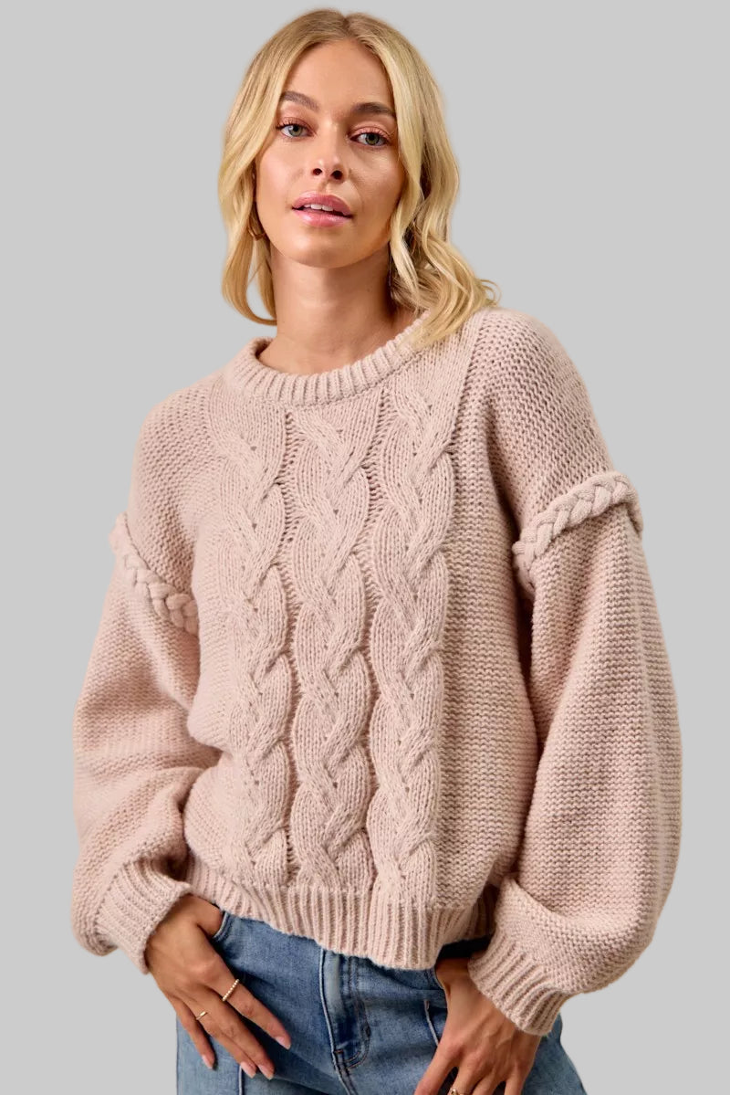 Madison Cable Knit Mocha Sweater
