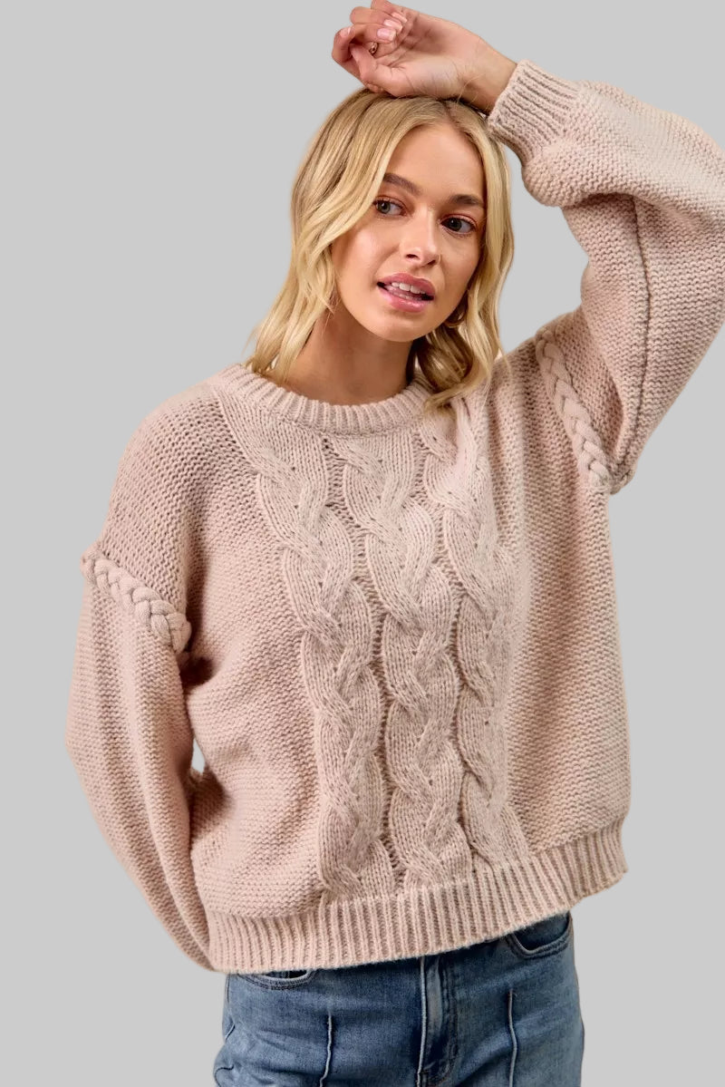 Madison Cable Knit Mocha Sweater