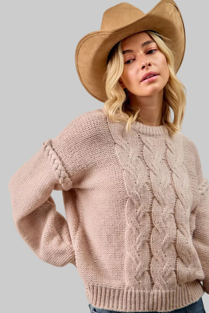 Madison Cable Knit Mocha Sweater