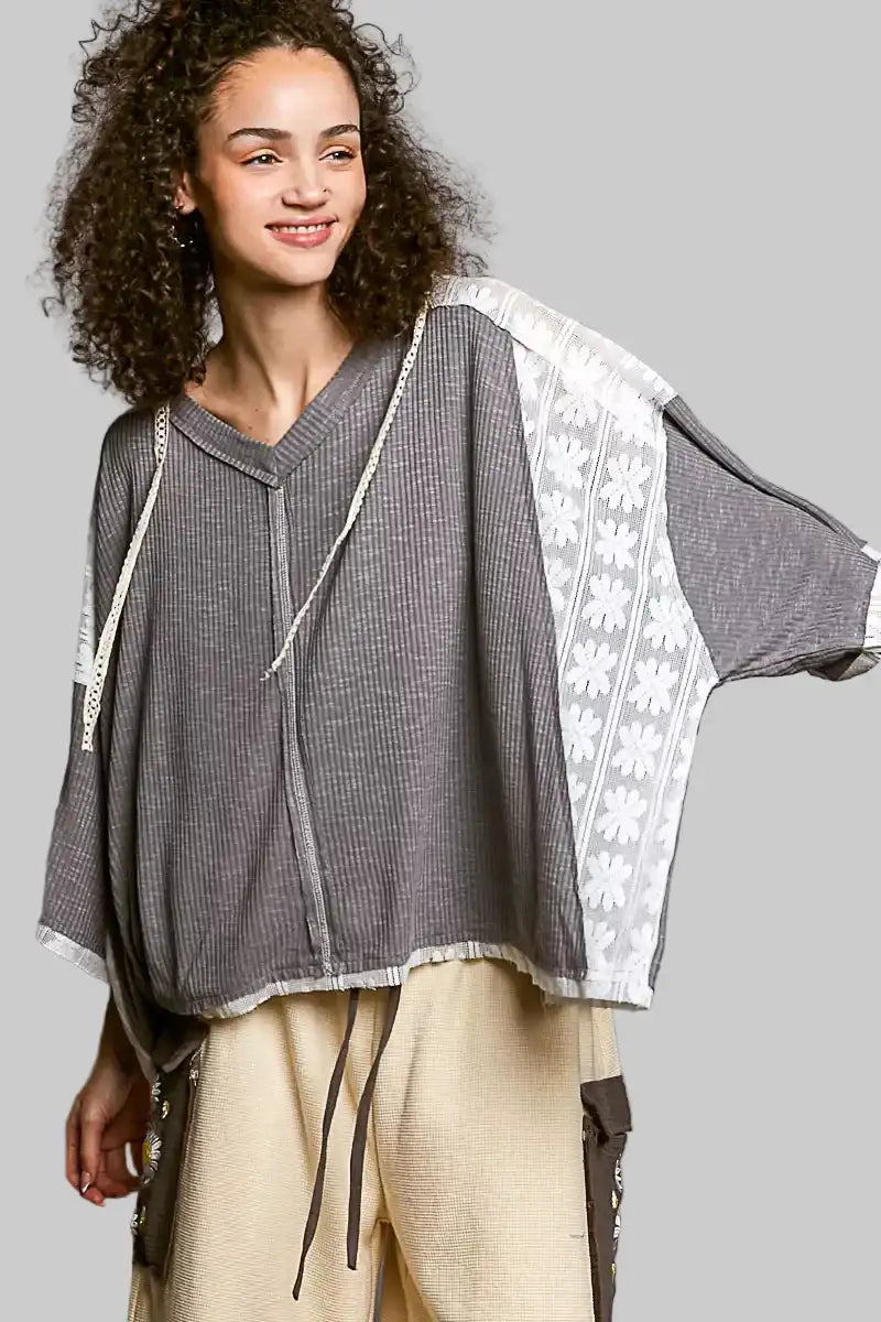 Magnolia Boho Lace Trim Hoodie 