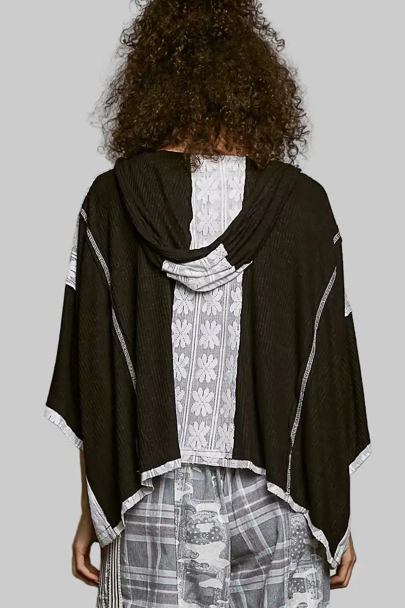 Magnolia Boho Lace Trim Hoodie - Black