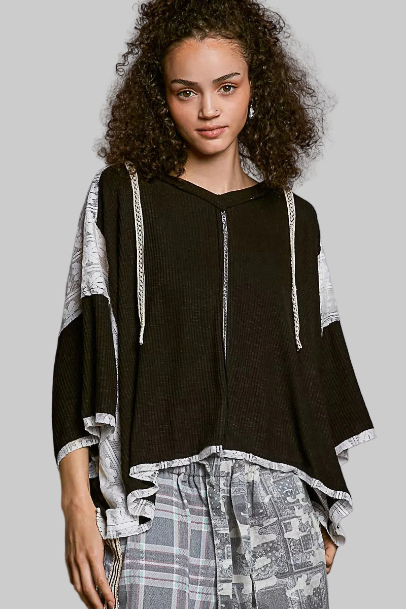 Magnolia Boho Lace Trim Hoodie - Black