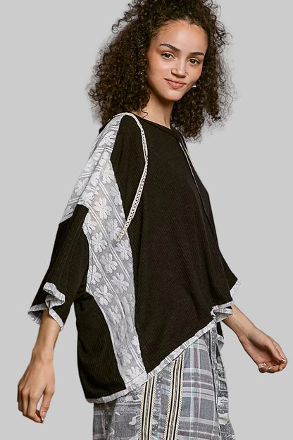 Magnolia Boho Lace Trim Hoodie - Black