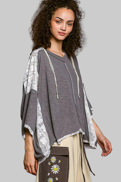 Magnolia Boho Lace Trim Hoodie 