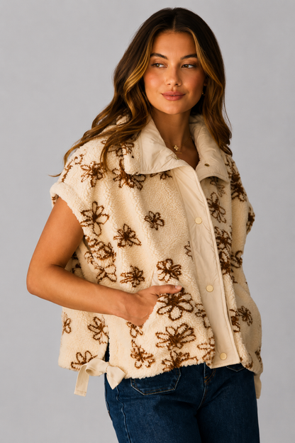 Malani Flower Sherpa Fur Sleeveless Vest