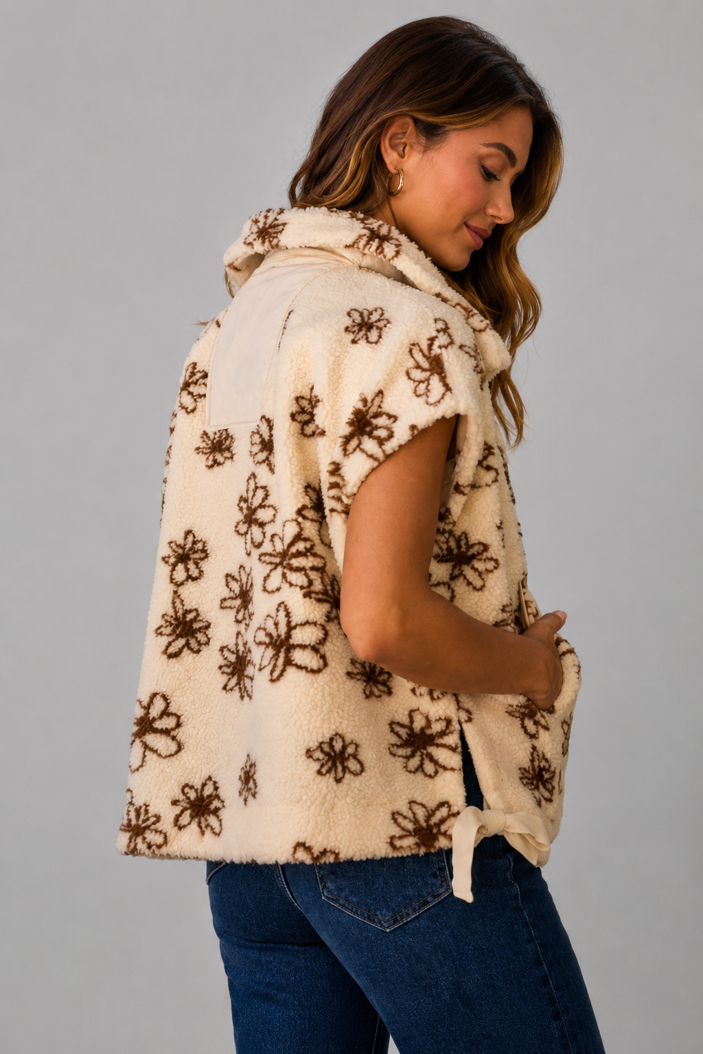 Malani Flower Sherpa Fur Sleeveless Vest