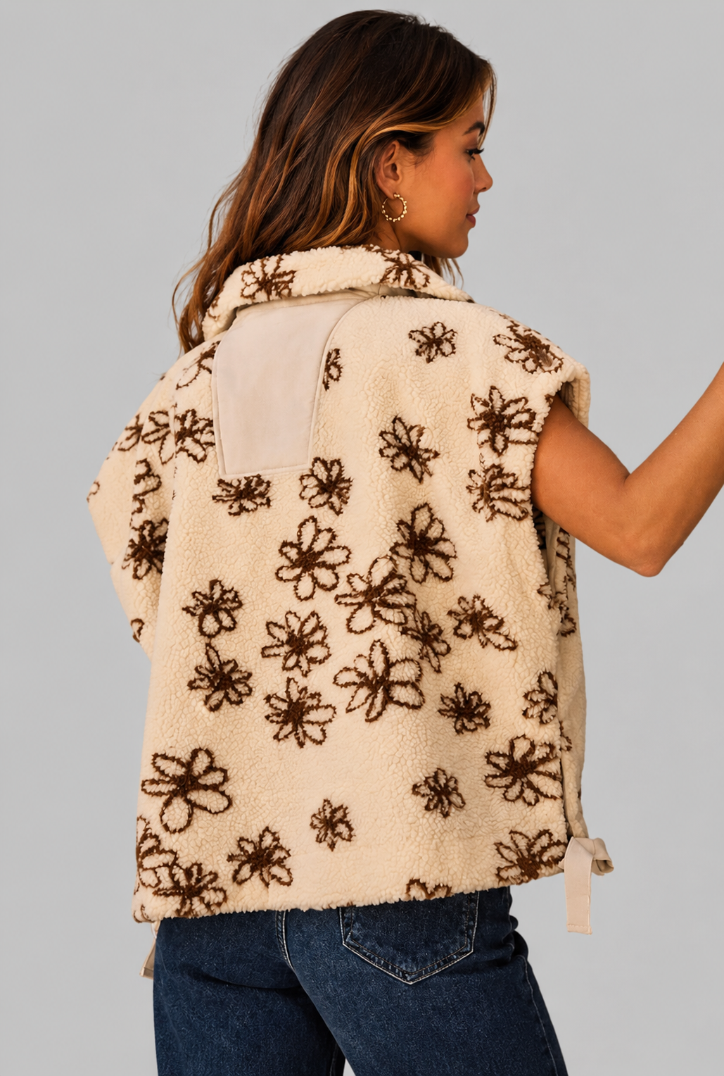 Malani Flower Sherpa Fur Sleeveless Vest