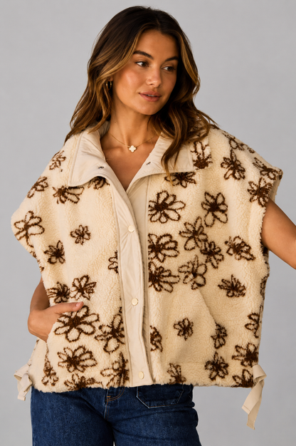 Malani Flower Sherpa Fur Sleeveless Vest
