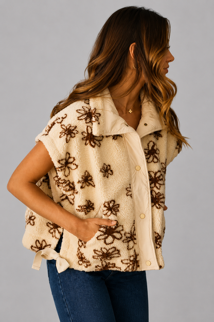 Malani Flower Sherpa Fur Sleeveless Vest