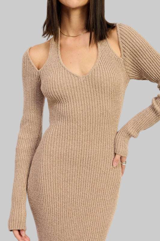 Margaret Mocha Ribbed Sweater Midi Dress