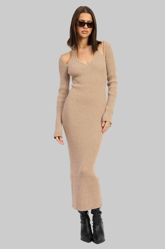 Margaret Mocha Ribbed Sweater Midi Dress