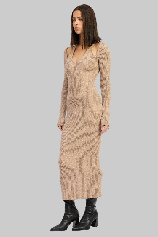 Margaret Mocha Ribbed Sweater Midi Dress
