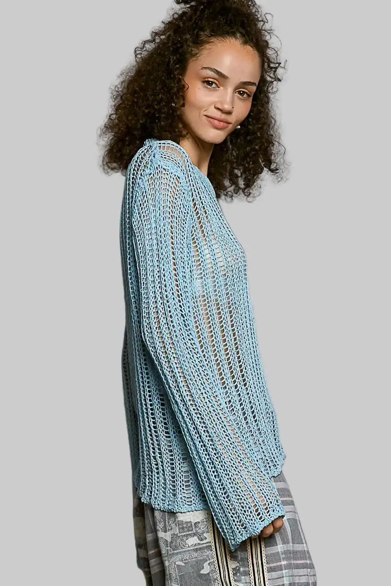 Margot Boho Open Knit Layering Top - Powder Blue