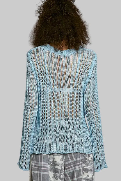 Margot Boho Open Knit Layering Top - Powder Blue
