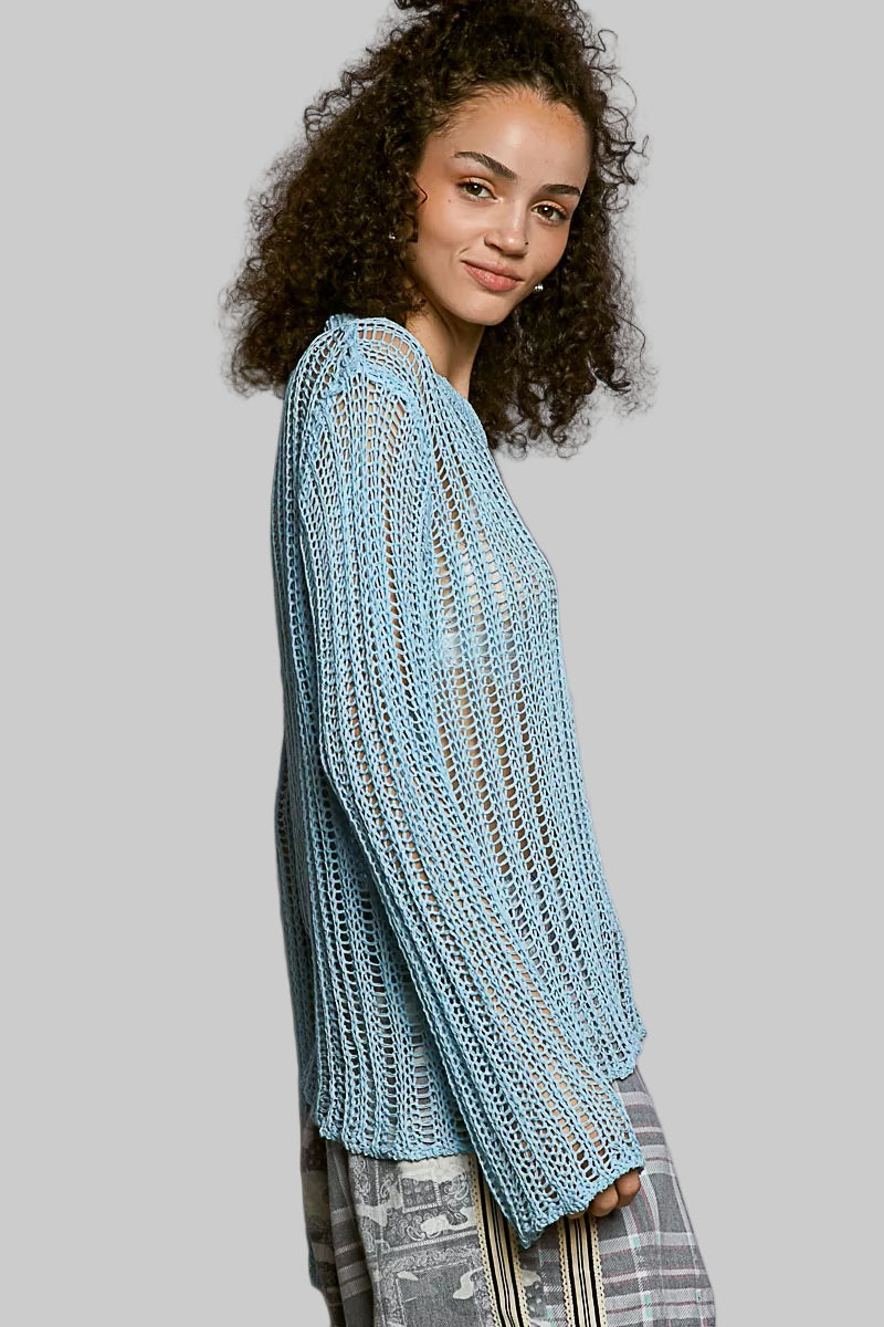 Margot Boho Open Knit Layering Top - Powder Blue