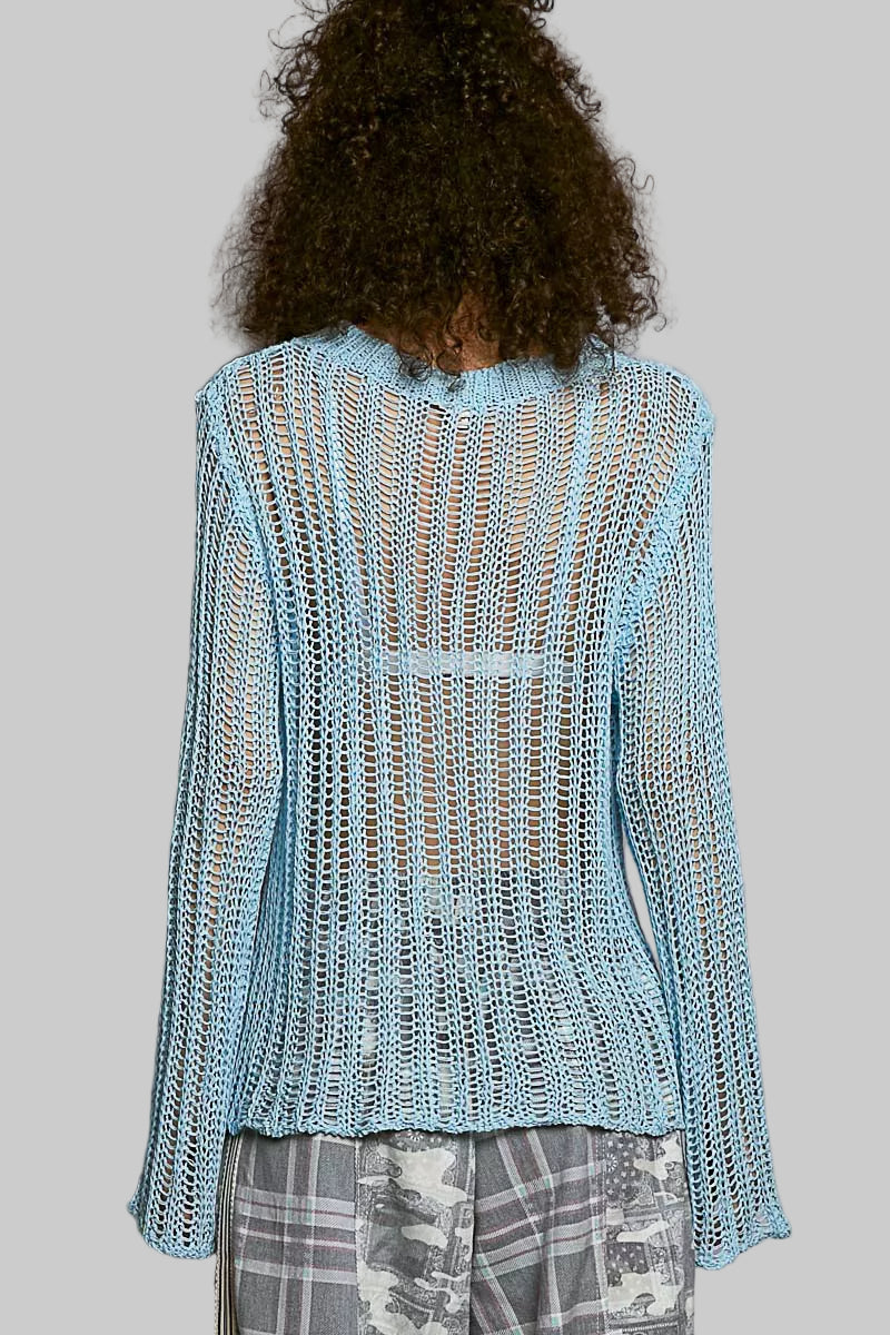 Margot Boho Open Knit Layering Top - Powder Blue