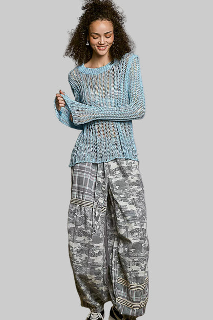Margot Boho Open Knit Layering Top - Powder Blue