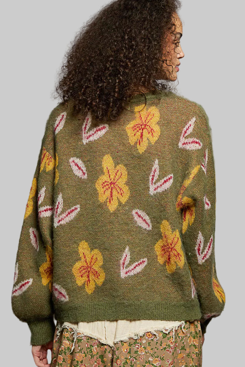 Mary Boho Floral Balloon Sleeve Sweater