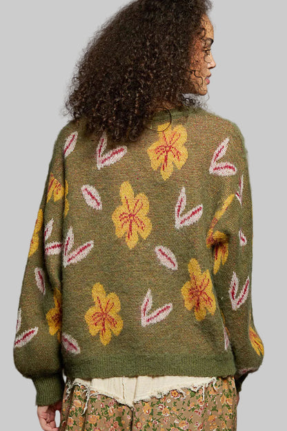 Mary Boho Floral Balloon Sleeve Sweater