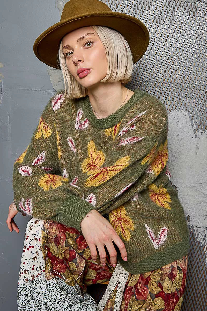 Mary Boho Floral Balloon Sleeve Sweater