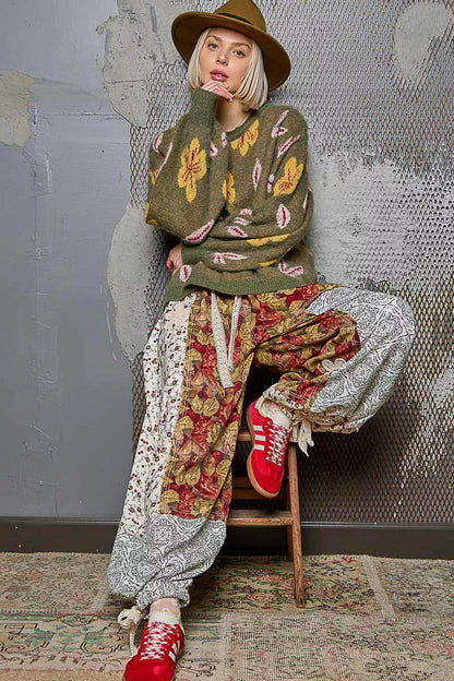 Mary Boho Floral Balloon Sleeve Sweater