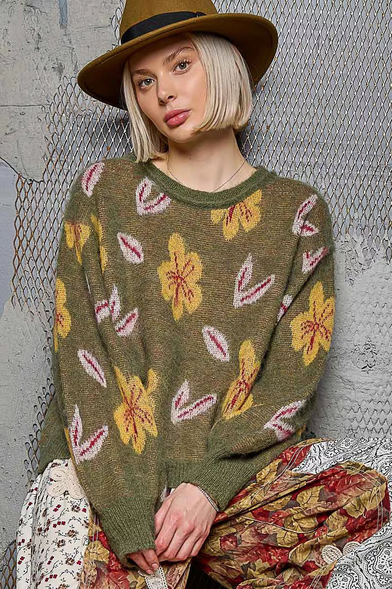 Mary Boho Floral Balloon Sleeve Sweater
