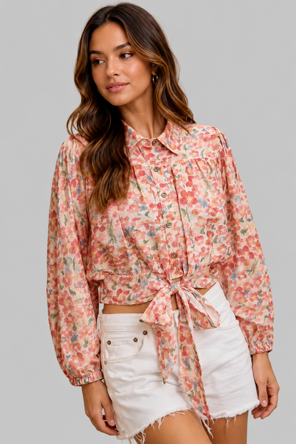 Matilda Floral Tie Crop Shirt