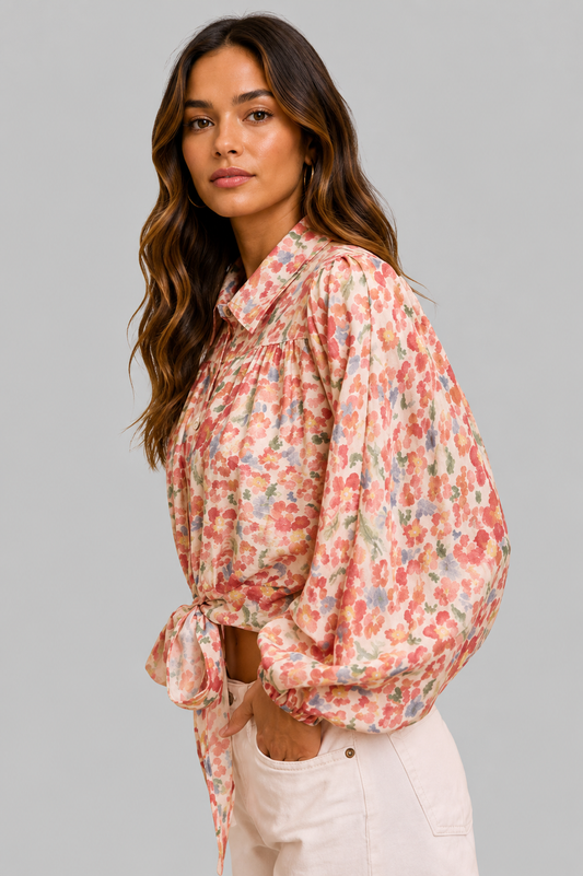 Matilda Floral Tie Crop Shirt