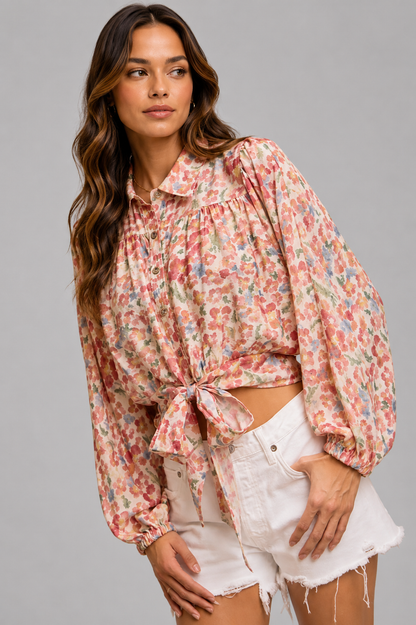 Matilda Floral Tie Crop Shirt