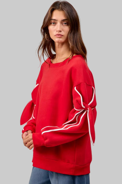 Maya Holiday Bow Sleeves Fleece Sweatshirt