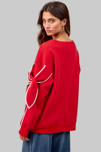 Maya Holiday Bow Sleeves Fleece Sweatshirt