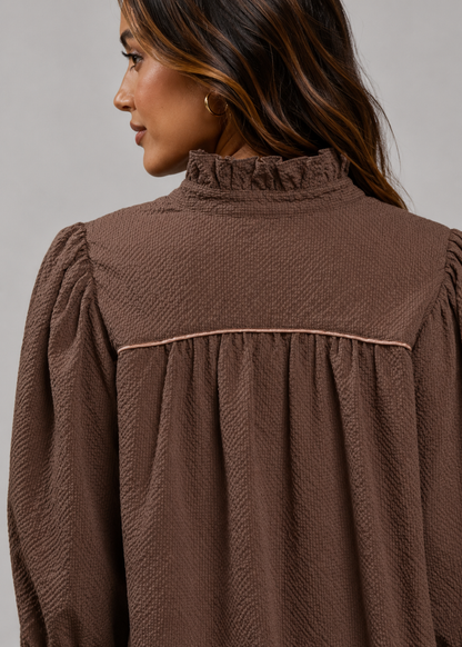Mazie Chocolate Puff Sleeve Mini Dress