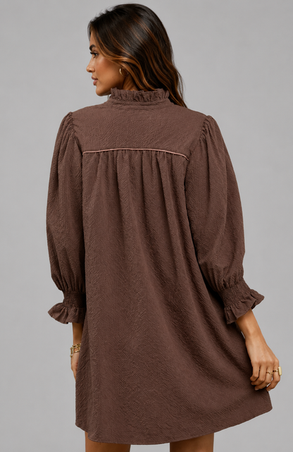 Mazie Chocolate Puff Sleeve Mini Dress