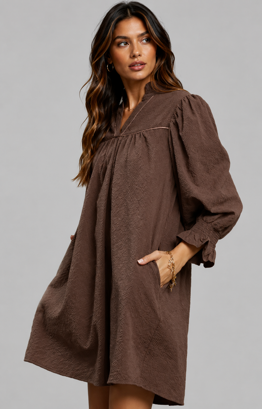 Mazie Chocolate Puff Sleeve Mini Dress