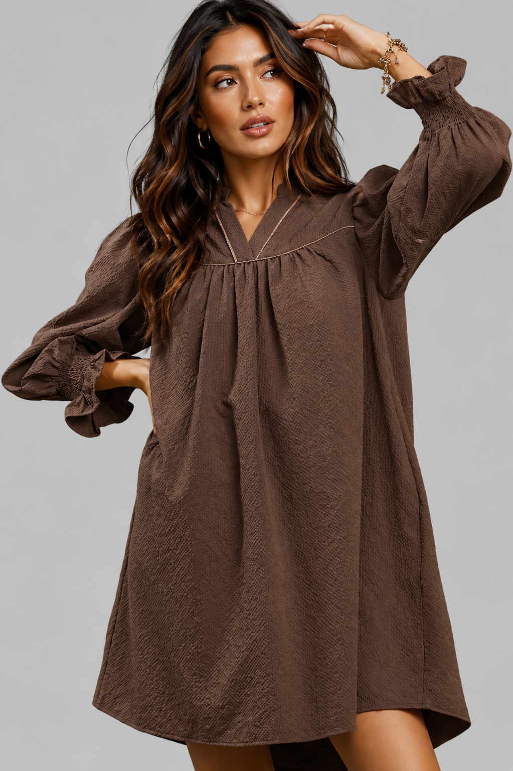 Mazie Chocolate Puff Sleeve Mini Dress
