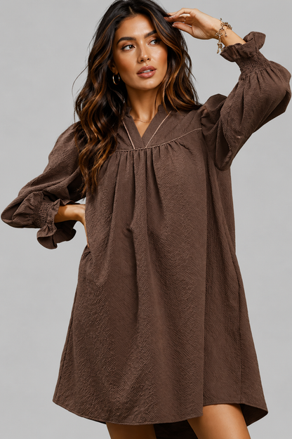 Mazie Chocolate Puff Sleeve Mini Dress