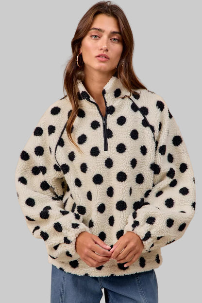 Megan Polka Dot Sherpa Half Zip Up Top