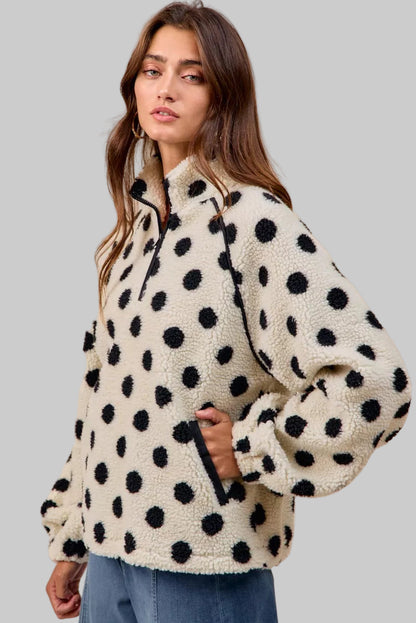Megan Polka Dot Sherpa Half Zip Up Top
