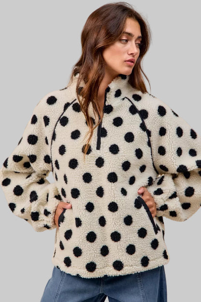 Megan Polka Dot Sherpa Half Zip Up Top