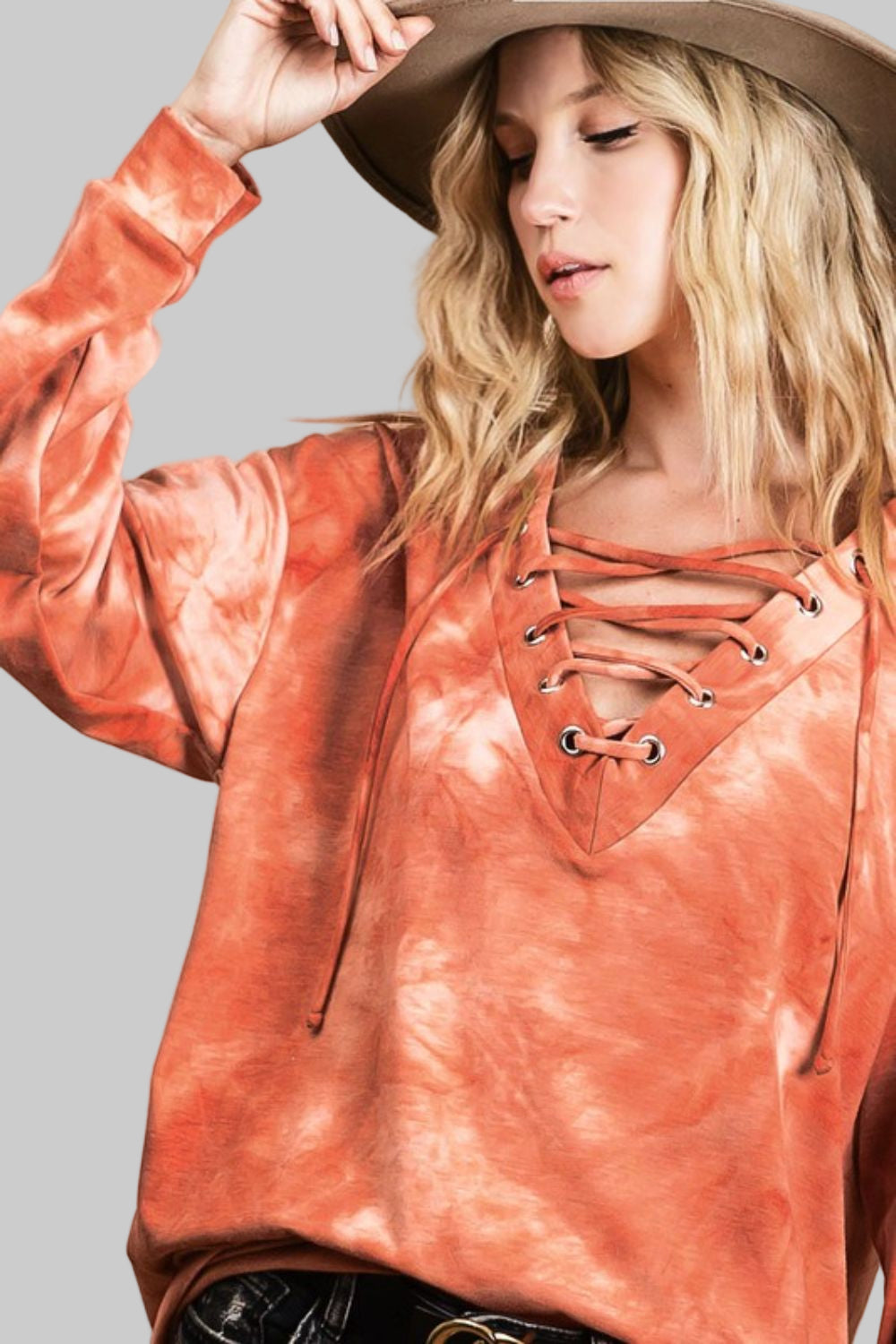 Melody Bohemian Lace-Up Tie-Dye Terry Top