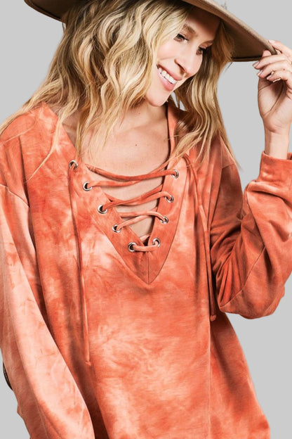 Melody Bohemian Lace-Up Tie-Dye Terry Top